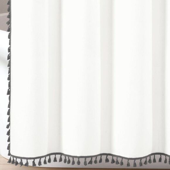 Lush Decor -  Tassel Trim Boho Tassels Cotton Shower  Gray - Picture 4 of 4